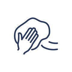 Dusting furniture thin line icon. Hands wiping dust with cloth isolated outline sign. Cleanup, housekeeping, domestic work concept. Vector illustration symbol element for web design and apps