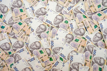 Ukrainian hryvnia, new banknotes of 500 hryvnia. Financial background for 500 hryvnia. Money background
