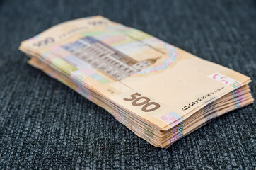stack with 500 hryvnia. Business concept.