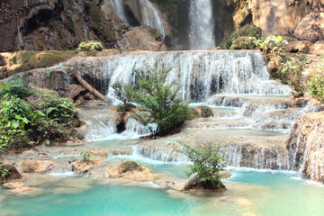 Tad Kuang Si waterfall in forest next to Luang Prabang, Laos