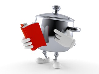 Kitchen pot character reading a book