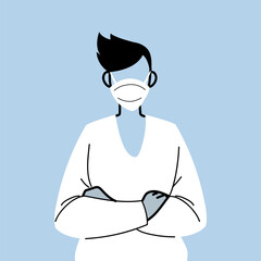 man in protective medical face mask, man wearing protection from coronavirus