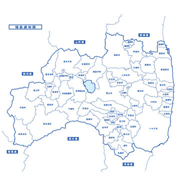 福島県地図 シンプル白地図 市区町村