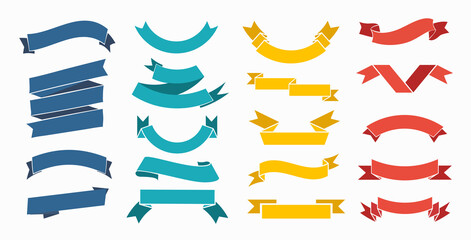 Starburst labels set. Ribbon elements. Vintage. Modern black colored simple ribbons collection. Clip-art illustration.