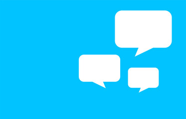 speech bubble square white frame isolated on blue background, label dialog chatting for talk text, banner light blue with speech bubble chatting graphic, white label sign for copy space advertising