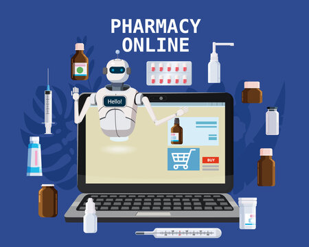 Online pharmacy store pharmacept chat bot offers drugs pills bottles