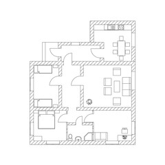 House interior suburban house. Black and White floor plan of a modern apartment. Vector blueprint. Architectural background.