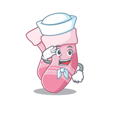 Smiley sailor cartoon character of baby socks wearing white hat and tie