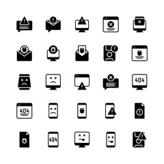 Set of Error Message, caution, alert glyph style icon - vector