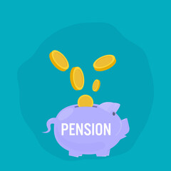 Pension savings and planning concept illustration saving money in piggy coin for investment of the elderly in case of daily expenses during retirement from work and medical expenses