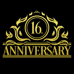 Luxury 16th anniversary Logo illustration vector