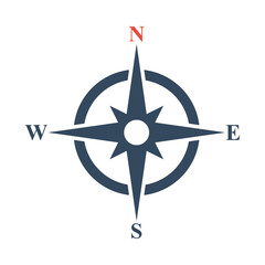 gray and red compass icon, flat vector pictogram