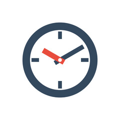 gray and red clock icon, flat vector pictogram