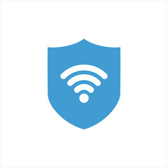Simple shield with wi-fi symbol. Outline modern design element. Simple black flat vector sign with rounded corners.