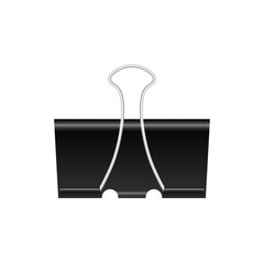 Binder clip isolated on white background. Black metallic paper clip vector illustration.
