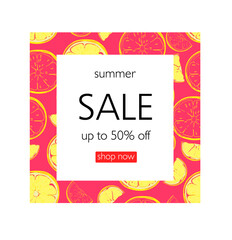 Sale vector banner with lemons. Template for advertising discount design.