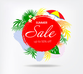 Summer sale tropical banner. Abstract botanical holiday background.Design for web, flyer, poster, invitation, greeting card, advertising. Vector ESP10