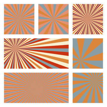 Astonishing sunburst background collection. Abstract covers with radial rays. Stylish vector illustration.