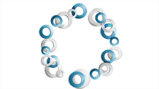 Abstract geometric motion background with blue and grey circle rings. Video animation Ultra HD 4K 3840x2160