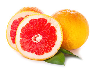 Fresh ripe grapefruits on white background