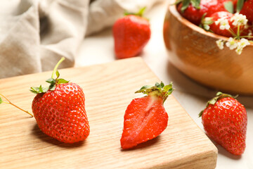 Sweet ripe strawberry on table