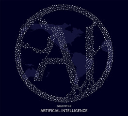 Artificial Intelligence (AI) technical vector illustration on a star space background