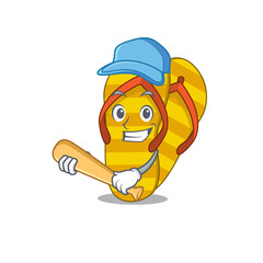 Attractive flip flops caricature character playing baseball