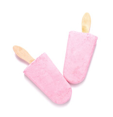 Tasty strawberry ice cream on white background