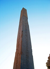 Ancient column, obelisk and pillar in Temple of Karnak. Egypt