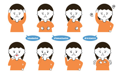 女の子　症状　イラストセット