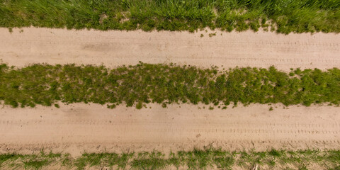 view from above on texture of gravel road