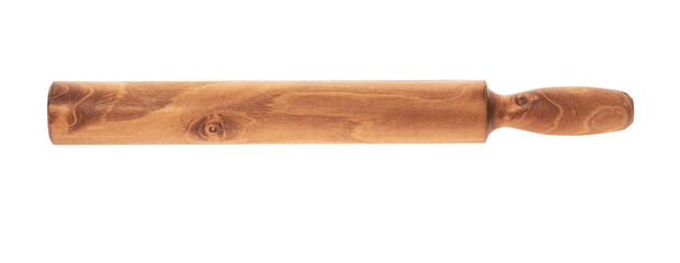 Short wooden rolling pin isolated on white background