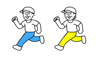 笑顔でランニングするシニア男女（シンプル）