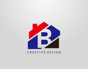 B Letter Logo. house strip shape with negative letter B, Real Estate Architecture Construction Icon Design.