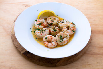 Garlic lemon shrimp with red chili and parsley