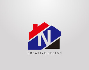 N Letter Logo. house strip shape with negative letter N, Real Estate Architecture Construction Icon Design.