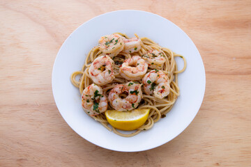 Garlic lemon shrimp with red chili and parsley
