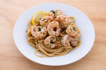 Garlic lemon shrimp with red chili and parsley