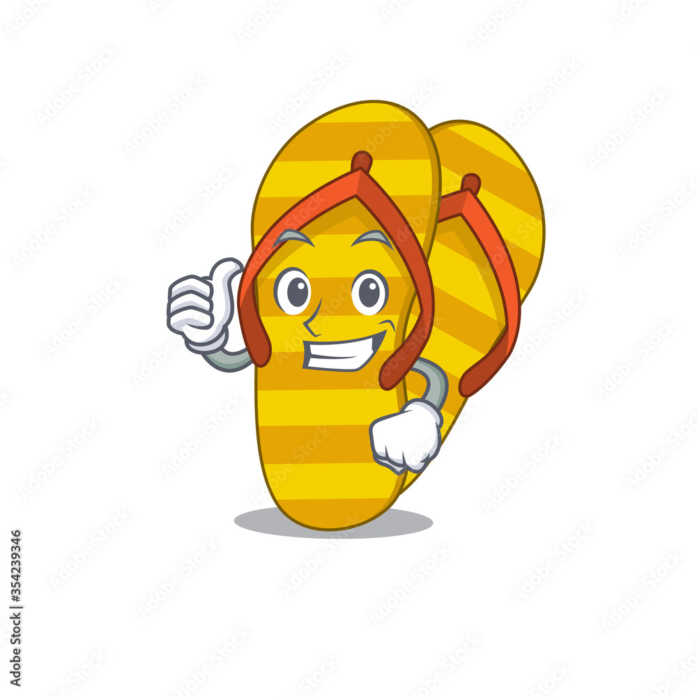 Poster Flip flops cartoon character design showing OK finger