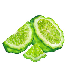 Watercolor sliced bergamot fruits. Hand painted botanical design