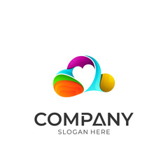 colorful cloud logo design with heart silhouette shape
