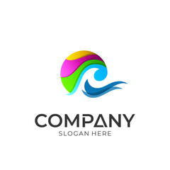 wave and sun colorful logo design