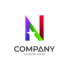 vector logo of letter n with star shape, colorful line style, creative letter n combined with shooting stars