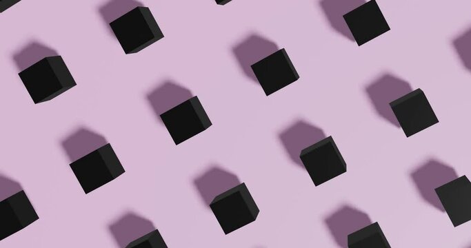 Black 3d cubes on pink background. Looped animation