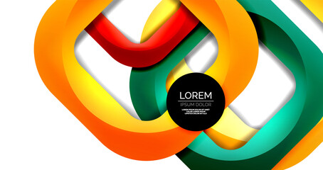 Square geometric vector abstract background, dynamic modern minimal template. Multicolored square shapes with round corners overlapping each other