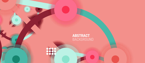 Fototapeta premium Flat style geometric abstract background, round dots or circle connections on color background. Technology network concept.