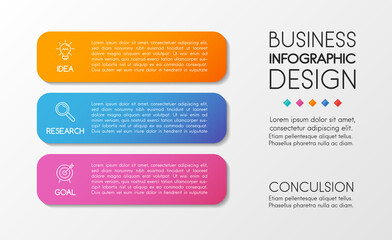 Business infographic layout with icons and 3 steps. Colourful vertical diagram. Vector