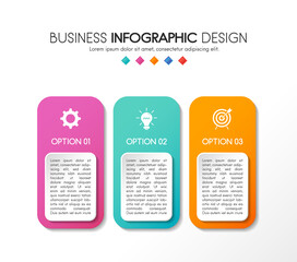 Business infographic layout with icons and 3 steps. Colourful diagram. Vector