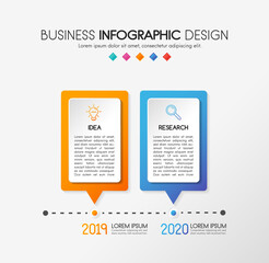 Colourful timeline. Infographic with business icons and 2 options. Vector