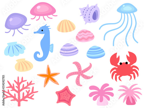 海の生き物のイラストセット Poster Anemone Anemone Posters Nora Hachio 海の生き物のイラストセット Poster Anemone Anemone Posters Nora Hachio